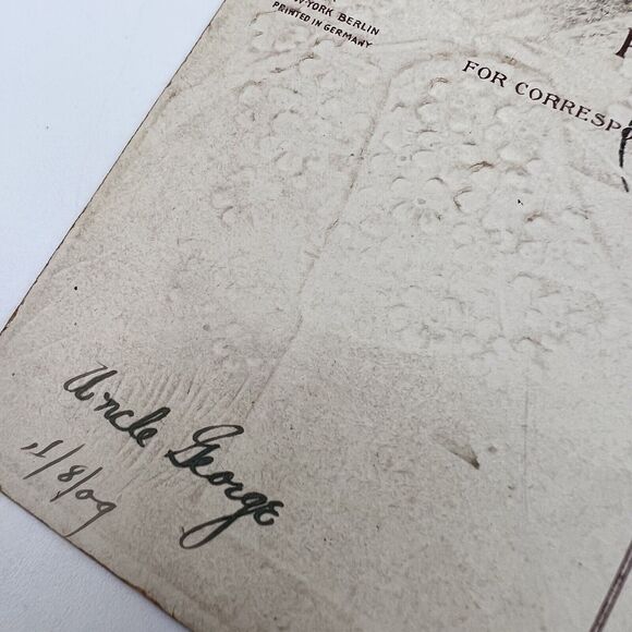 International Art Easter Postcard Girls Baby Chicks Embossed Blue Bells 1909 - Picture 7 of 7